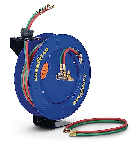 GOODYEAR RETRACTABLE WELDING HOSE REEL 1/4" X 50' TWIN OXYGEN/ACETYLENE - BLUE