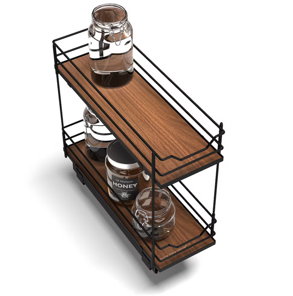 HOME ZOME LIVING PULL OUT KITCHEN CABINET ORGANIZER 2-TIER - BROWN/BLACK