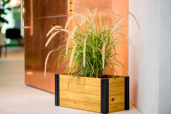 VITA MEZZA 24" X12" CEDAR PLANTER BLACK ALUMINUM POSTS WOODGRAIN - BROWN/BLACK