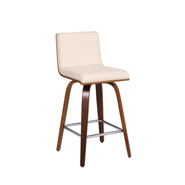 ARMEN LIVING VIENNA ROTATING BAR STOOL, CREAM FAUX LEATHER/WALNUT WOOD, 66 CM