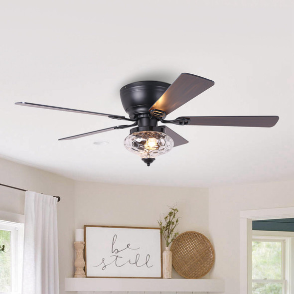 PARROT UNCLE F6386-PU RUSTIC LOW PROFILE CEILING FAN CHANDELIER LIGHT - BLACK