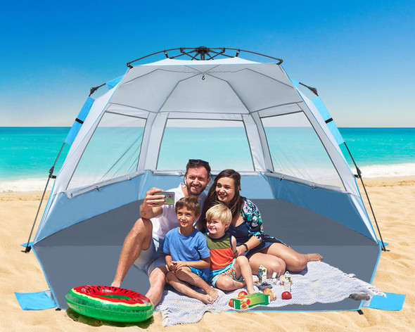Beach Tent Instant Pop up Sun Shade Shelter for 4-6 Persons UV Protection Blue