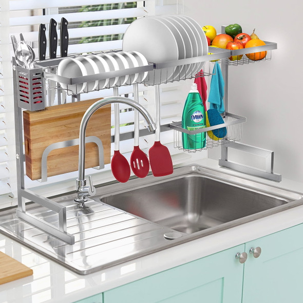 SORBUS OVER-THE-SINK DISH DRYING RACK - SILVER