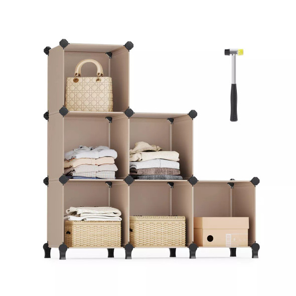 SONGMICS DIY CUBE STORAGE ORGANIZER SHELF CABINET BOOKSHELF 6 CUBE - CAMEL BROWN New