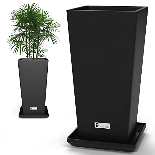 ELEVENS OUTDOOR LARGER FLOWER POTS TAPER GARDEN V-SHAPE TALL 28"（2 PACKS）BLACK
