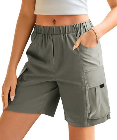 IVIR Summer Women 8" Cargo Bermuda Shorts Knee Length Outfits Army Green XL New