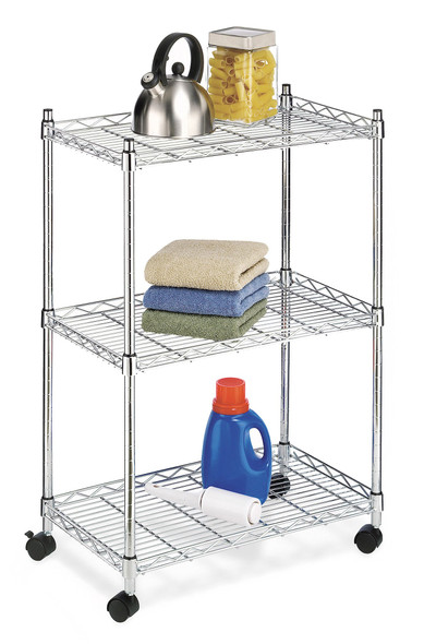 WHITMOR ROLLING 3 SHELF CART, CHROME Size: 3-TIER, 23" L x 13" W x 33" H