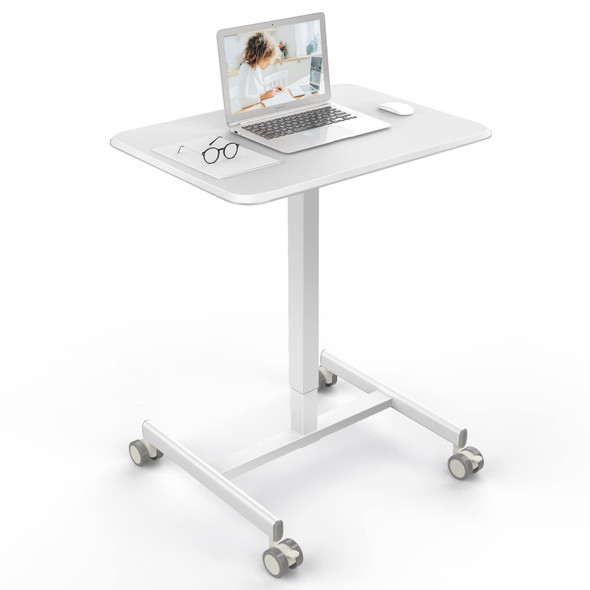 DUMOS SMALL STANDING LAPTOP DESK MANUAL ADJUSTABLE MOBILE 48 X 65 - WHITE