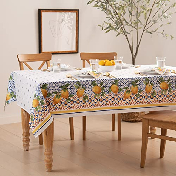 Elrene Home Fashions Capri Lemon Double-Bordered Mediterranean Tablecloth New