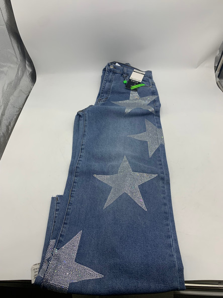VIBRANT WOMEN'S STAR PATTERN PANTS - SIZE: WOMEN 9 - BLUE New