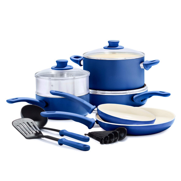 GREENLIFE SOFT GRIP HEALTHY CERAMIC NONSTICK 12 PIECE 408 Flower Pot Blue