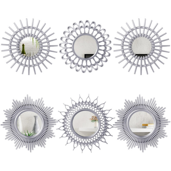NAMALU 6 Pcs Mirrors - Small Circle Sun Mirrors for Decorative Wall Art - Silver