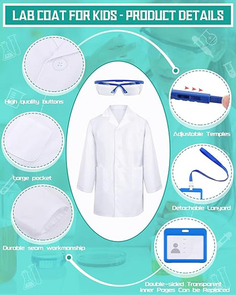 UNITTYPE 6 SETS 18 PCS WHITE KIDS LAB COATS BULK CHILDREN R X-SMALL YOUTH New
