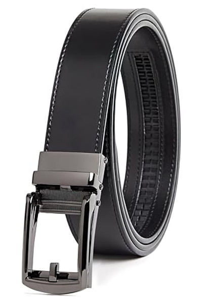 CARLO FELLINI GENUINE LEATHER RATCHET BELT, ONE SIZE (28"-52"), BLACK/BLACK