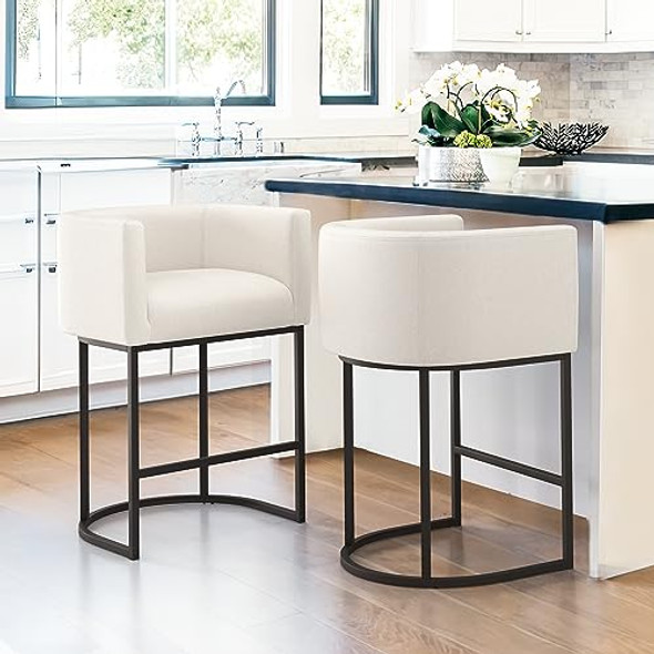 LUE BONA 27" H COUNTER HEIGHT BAR STOOLS SET OF 2 BARSTOOLS - BEIGE/BLACK
