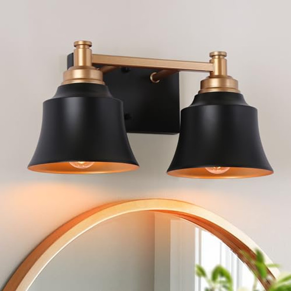 KSANA 2 LIGHT BLACK AND GOLD BATHROOM LIGHTS OVER MIRROR - BLACK AND GOLD