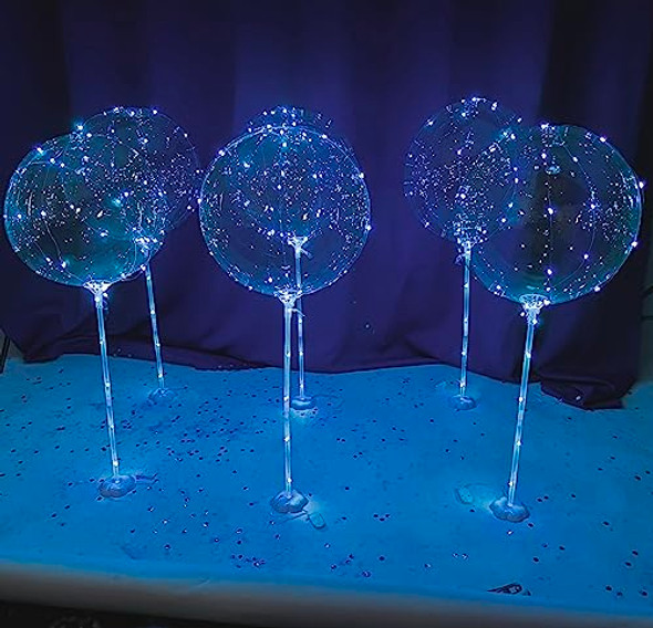 LIGHTSFEVER 6PC LED LIGHT UP BALLOON WITH STICKS BATTERYS DIY KIT - BLUE