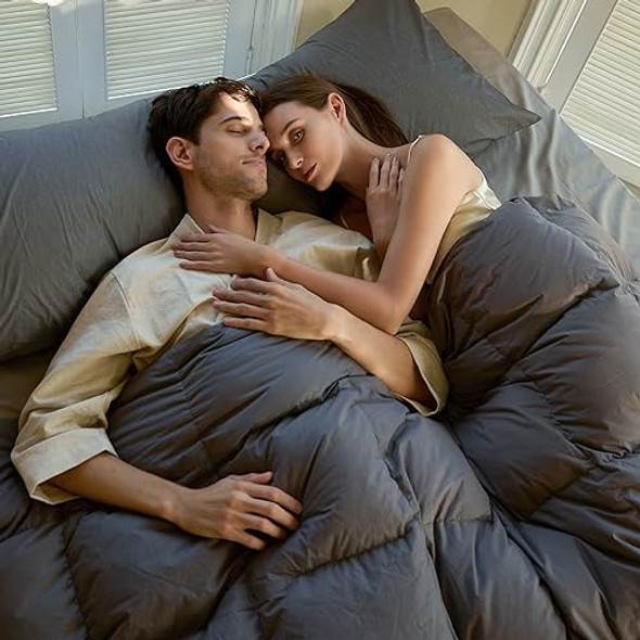 AIRLUCK Luxury Feather Down Comforter King Size,All Seasons,106"x90" - Gray