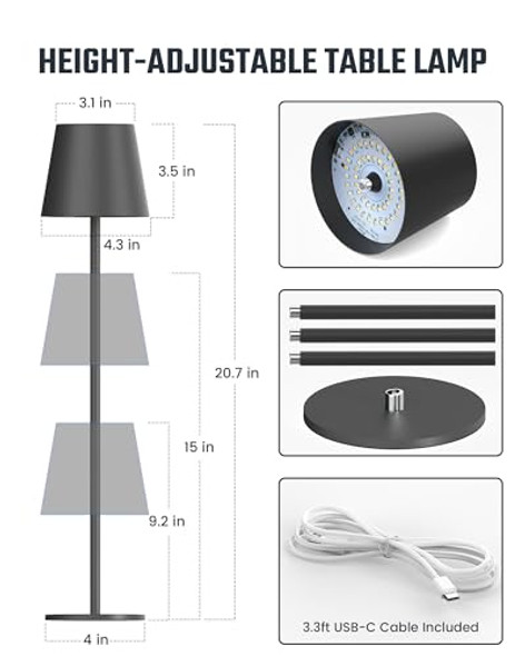 SUPERDANNY Cordless Table Lamps, 3 Height, 3 Light Colors Dimmable 2 Pack