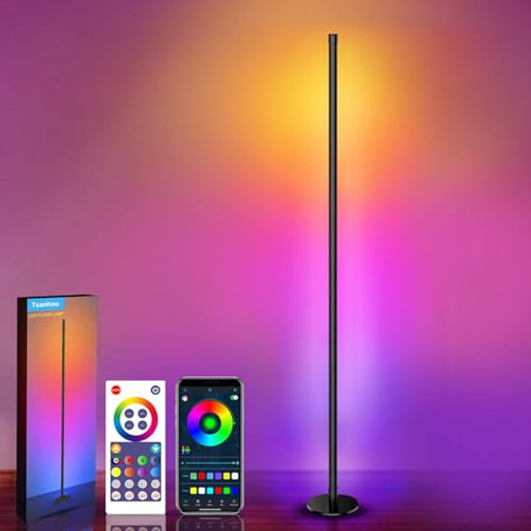 TSANHOO 2 In 1 Dimmable Floor Lamp, Smart Corner LED - Black