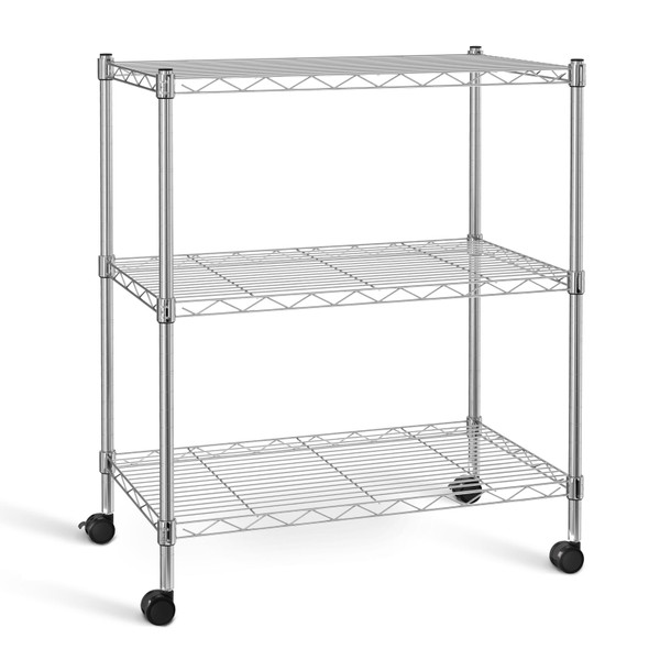 SIMPLE DELUXE HEAVY DUTY 3-SHELF SHELVING WITH WHEELS - CHROME