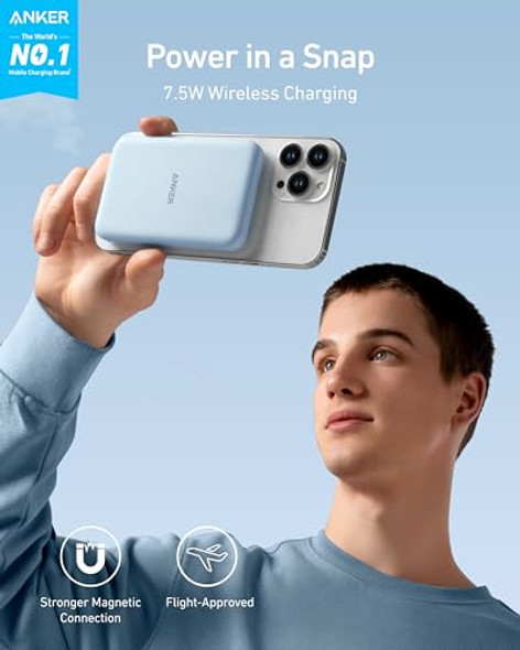 ANKER 621 MAGNETIC PORTABLE CHARGER MAGGO 5000MAH WIRELESS POWER BANK - BLUE