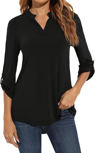 ZATTCAS WOMEN'S NOTCH NECK TUNIC TOP - SIZE: WOMEN XL - BLACK