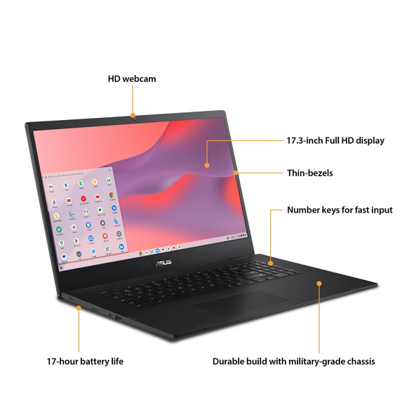 ASUS 17.3" FHD Chromebook, Celeron, 4GB, 128GB, Chrome OS, CX1700CKA-WS48F