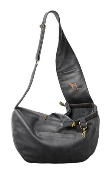 NOAH & PAW DOG SLING CARRIER FOR SMALL DOGS 5-18LB, VEGAN LEATHER - CHARCOAL