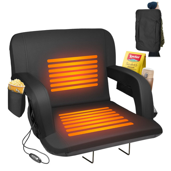 SUTECK DUAL-SIDE HEATED STADIUM SEAT, 21" WIDE FOLDABLE CHAIR - BLACK