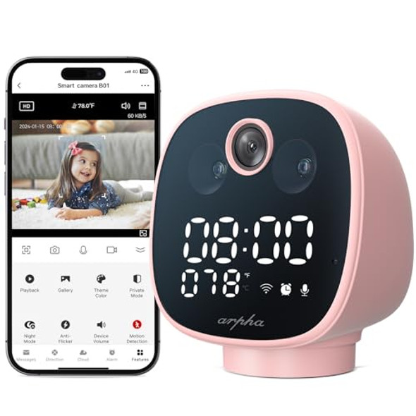 ARPHA 1080P Indoor Security Camera, PIR Motion Detection - Pink