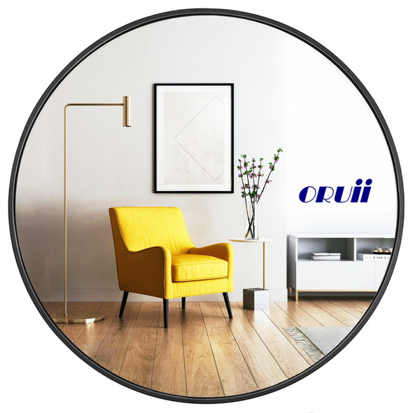 ORUII ROUND MIRROR, ROUND MIRROR 24 INCH METAL FRAME, TNDE24HTFM - BLACK