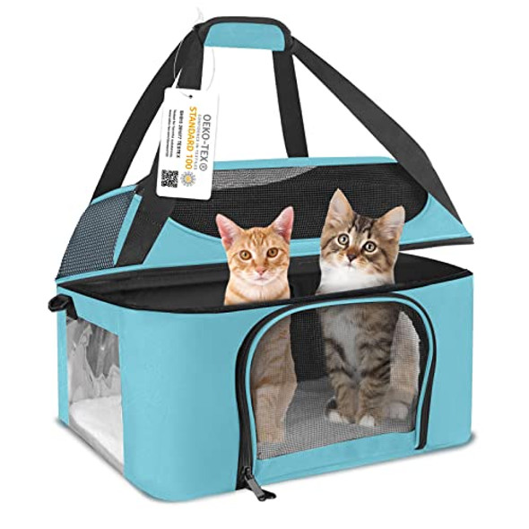 BEJIBEAR LARGE CAT CARRIER FOR 2 CATS 20 LBS - PATTERN 001 - BLUE