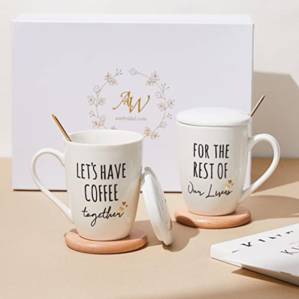 AW BRIDAL CERAMIC ENGAGEMENT GIFTS FOR COUPLE MUGS LEGAVE COFFEE WHITE 12 OZ