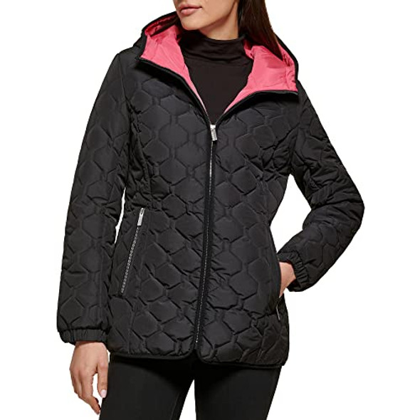 GUESS WOMEN'S QUILT SHORT LIGHT-WEIGHT JACKET SMALL QUILTED BLACK New