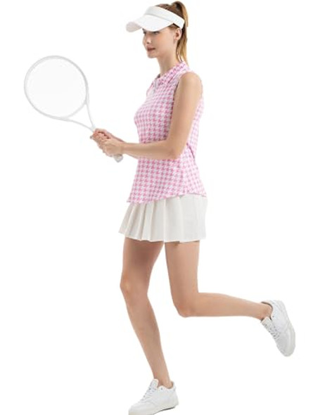 FKEEP FK3092SLP WOMEN POLO GOLF TENNIS T-SHIRTS V-NECK COLLAR PINK PLAID 2XL New