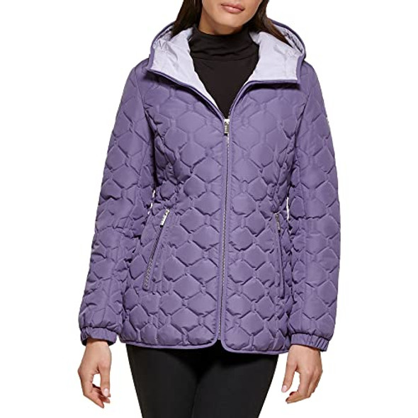 GUESS WOMEN'S QUILT SHORT LIGHT-WEIGHT JACKET - MEDIUM - QUILTED AMETHYST New
