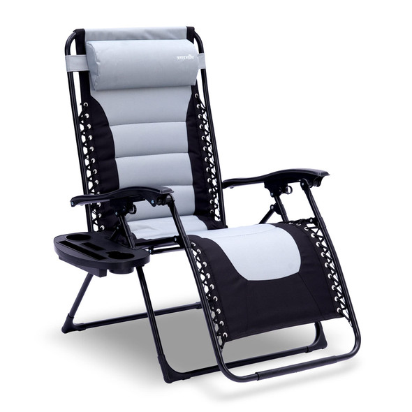 SERENELIFE PADDED ZERO GRAVITY LOUNGE CHAIR RECLINING PATIO CHAIRS -BLACK/GRAY