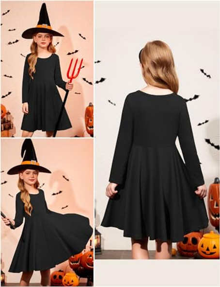 ARSHINER GIRLS LONG SLEEVE STRETCHY DRESS A LINE TWIRLY 12Y - BLACK New