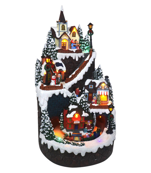 TOP TREASURES CHRISTMAS VILLAGE MOUNTAIN HOUSES WITH MOVING TRAIN - MULTI
