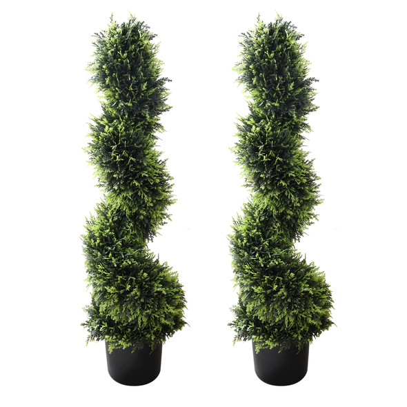 AUMMOOH 39 Inch Boxwood Artificial Cedar Spiral Topiary Trees Set of 2 - Green