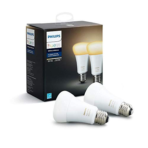 PHILIPS HUE WHITE AMBIANCE A19 2-PACK Dim LED3-Bulbs, Hue Hub Required - WHITE