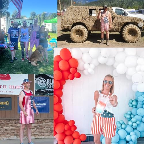 WIDEPAMY MENS WOMENS AMERICAN FLAG OVERALLS DENIM BIB SHORTS - MEN M WOMEN M New