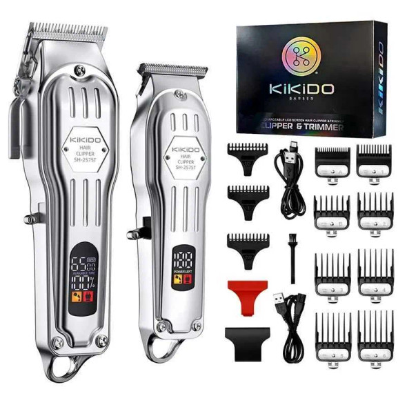 KIKIDO 2IN1 ADJUSTABLE CORDLESS HAIR CUTTING MACHINE FULL METAL 241212 - SILVER