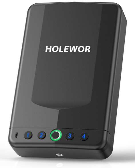 HOLEWOR CAR GUN SAFE SMALL PISTOL SAFE BIOMETRIC GUN LOCK BOX HANDGUN - BLACK