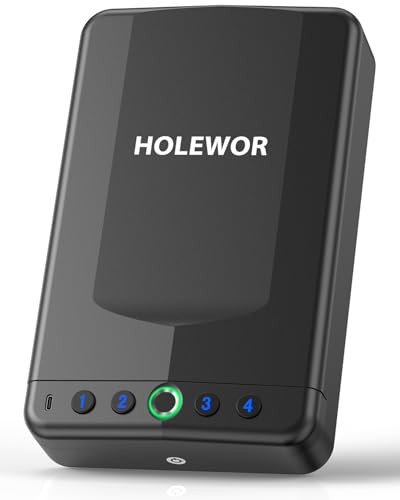 HOLEWOR CAR GUN SAFE SMALL PISTOL SAFE BIOMETRIC GUN LOCK BOX HANDGUN - BLACK