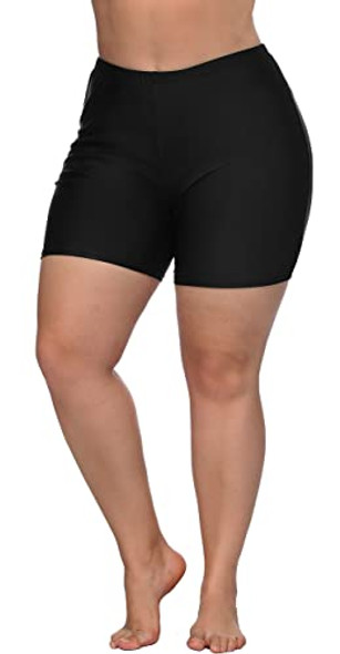 ATTRACO WOMEN'S SWIM SHORTS WITH POCKETS PLUS SIZE BOTTOMS BLACK SIZE 2XL New