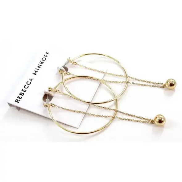 REBECCA MINKOFF GOLD HOOP & CHAIN BALL DANGLE EARRINGS - GOLD New REBECCA MINKOFF GOLD HOOP & CHAIN BALL DANGLE EARRINGS - GOLD New
