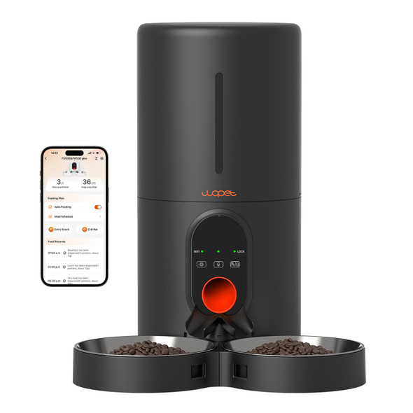 WOPET AUTOMATIC CAT FEEDER, WIFI SLOW PET FOOD DISPENSER, 10 MEAL, BLACK