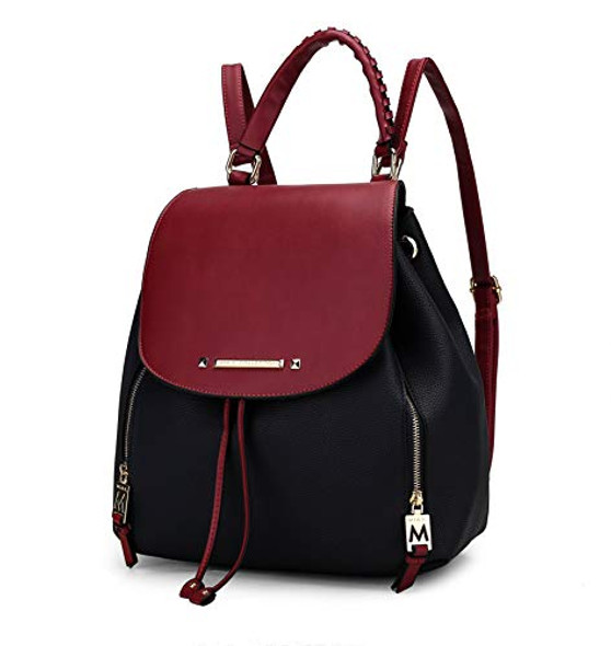 MKF COLLECTION BACKPACK VEGAN LEATHER FASHION TRAVEL BAG - NAVY BLUE-RED